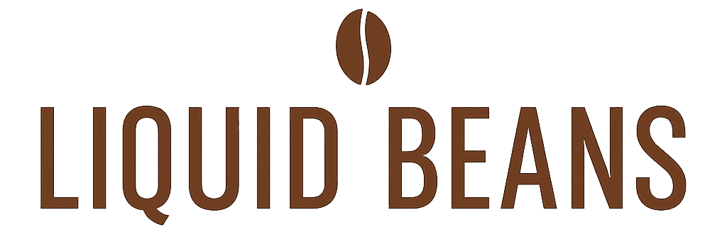 Sauberes Kaffee-Logo mit Kaffeebohne, hochwertige Kaffeeprodukte, Kaffeehandel Liquidbeans, nachhaltiger Kaffee, Bohnenmischung.